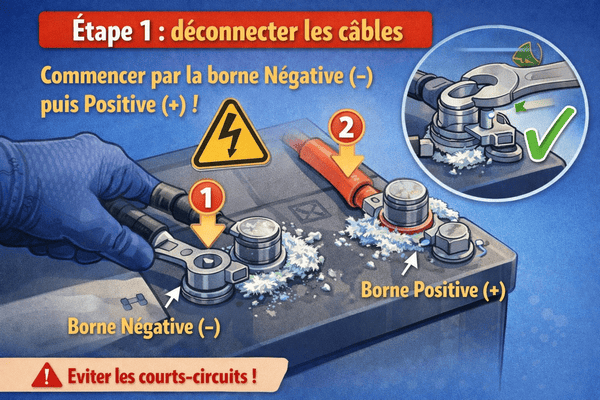 Déconnexion des cables des bornes de batterie