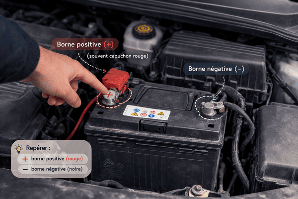 Repérer la borne positive et la borne négative d’une batterie de voiture