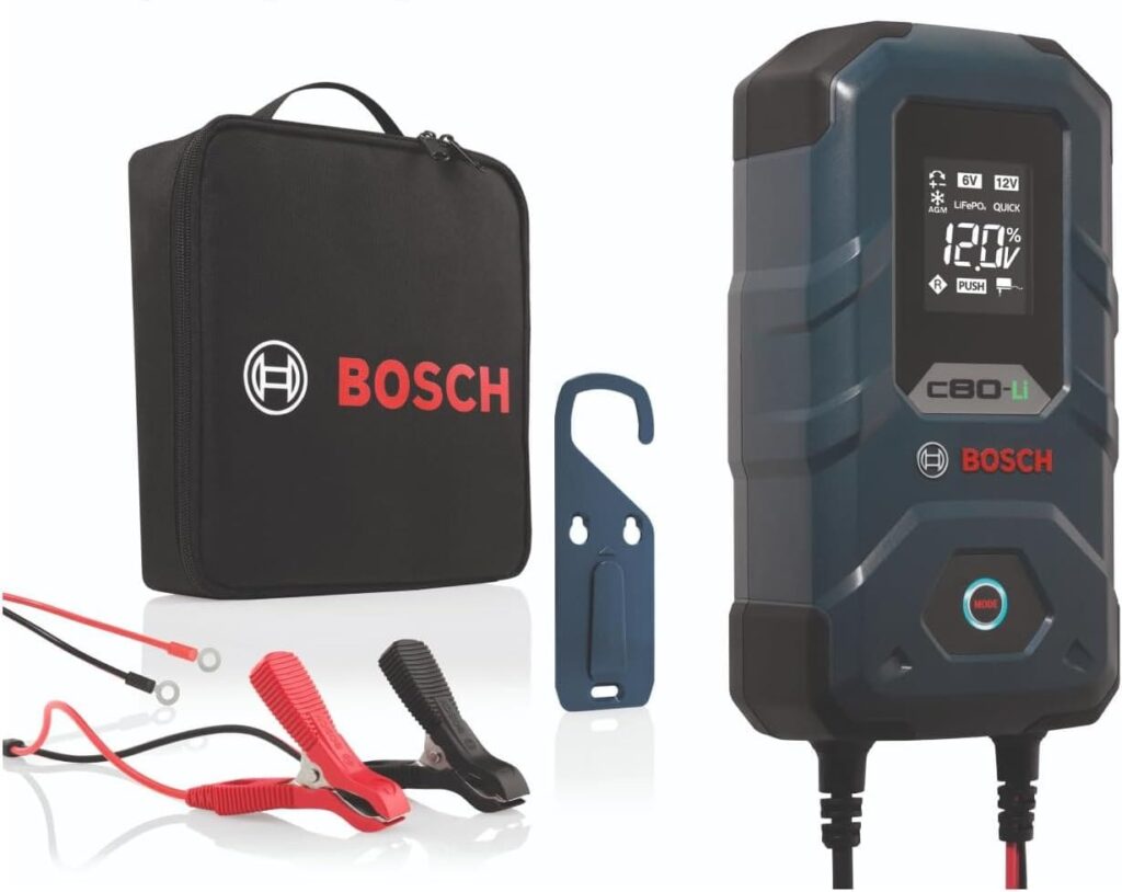 Chargeur Bosch C80-Li avec câbles et pinces de connexion