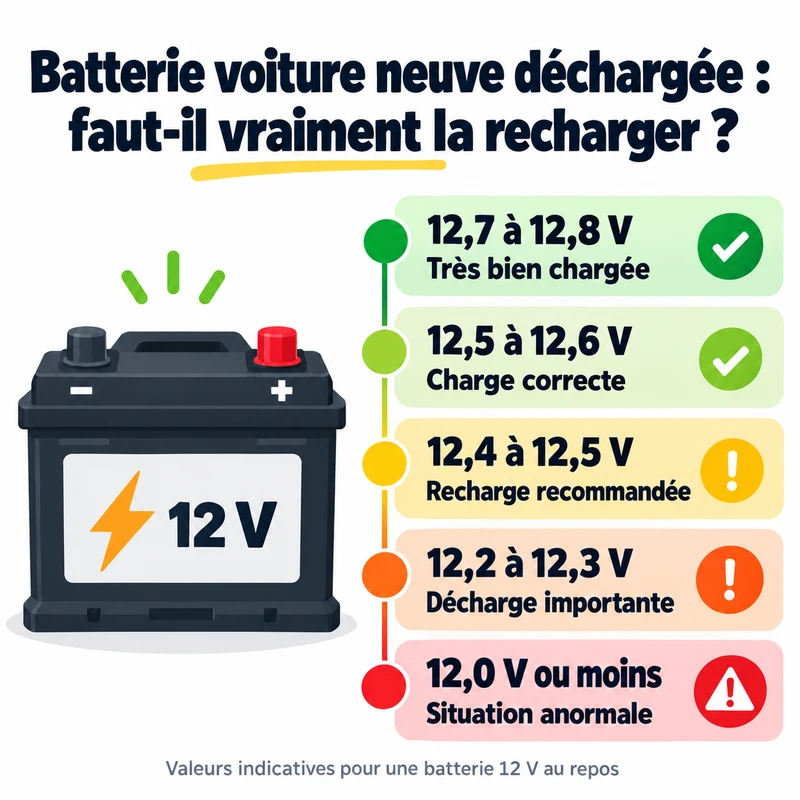 Tension d’une batterie voiture neuve selon son niveau de charge